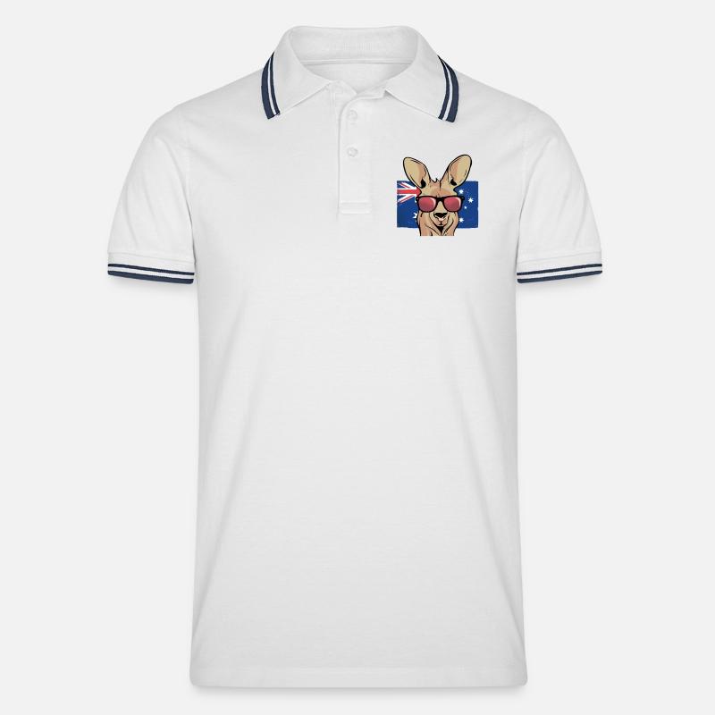 Känguru mit Sonnenbrillen Aussie Flagge - Männer Tipped Poloshirt - Weiß/Navy