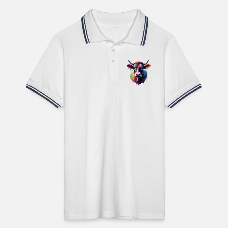 Bunte Kuh Kopf Farbexplosion Männer Tipped Poloshirt