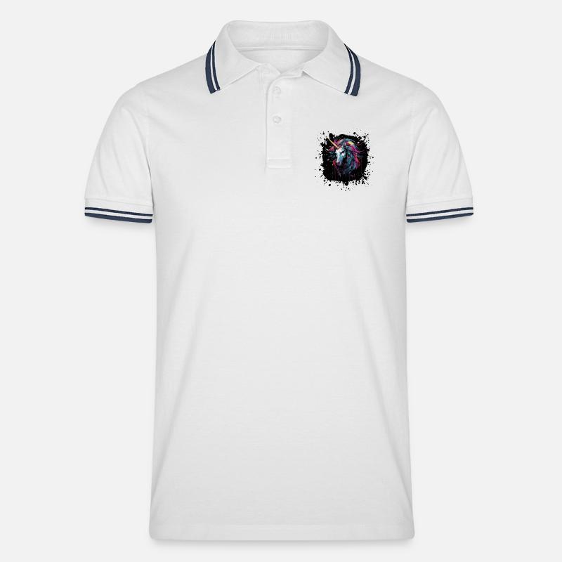 Farbsplatter Einhorn Kunst - Männer Tipped Poloshirt - Weiß/Navy