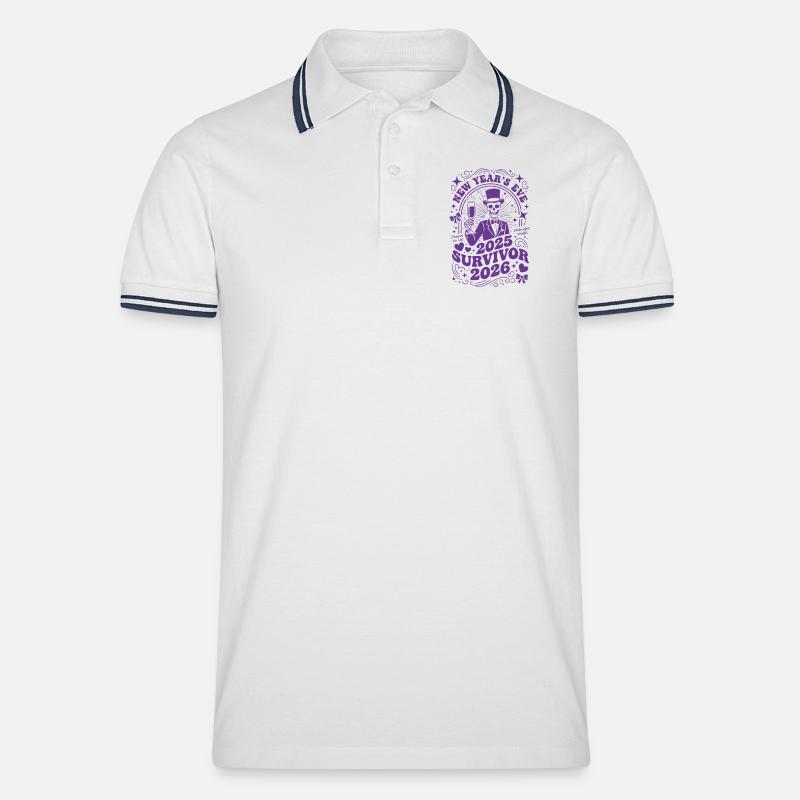 Silvester 2025 Überlebender 2026 Mitternachtsmagie - Männer Tipped Poloshirt - Weiß/Navy
