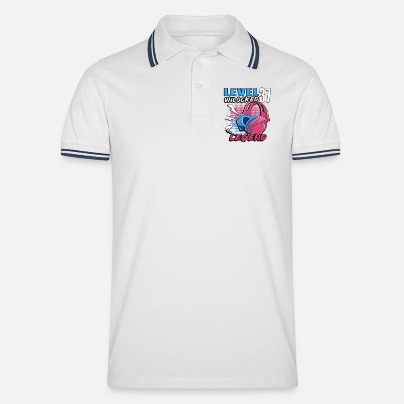 Level 37 Legend Neon Kopfhörer - Männer Tipped Poloshirt - Weiß/Navy
