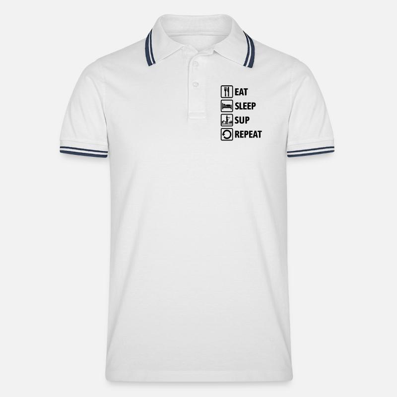 Eat Sleep SUP Repeat - Standup paddeln - Männer Tipped Poloshirt - Weiß/Navy