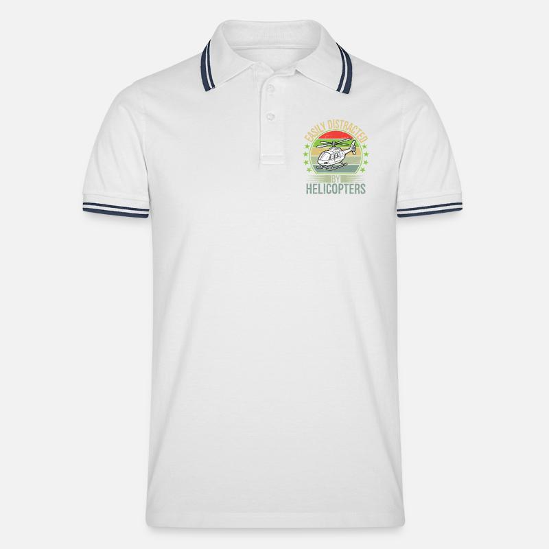 Easily Distracted By Helicopters - Männer Tipped Poloshirt - Weiß/Navy