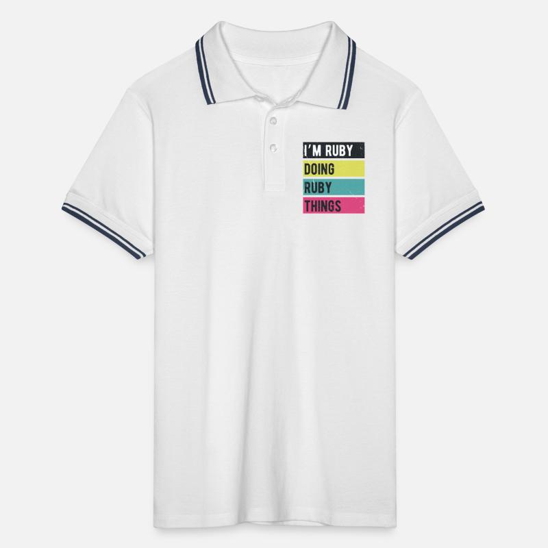 Ich bin Ruby und mache Rubin-Dinge in Retro-Farben Männer Tipped Poloshirt