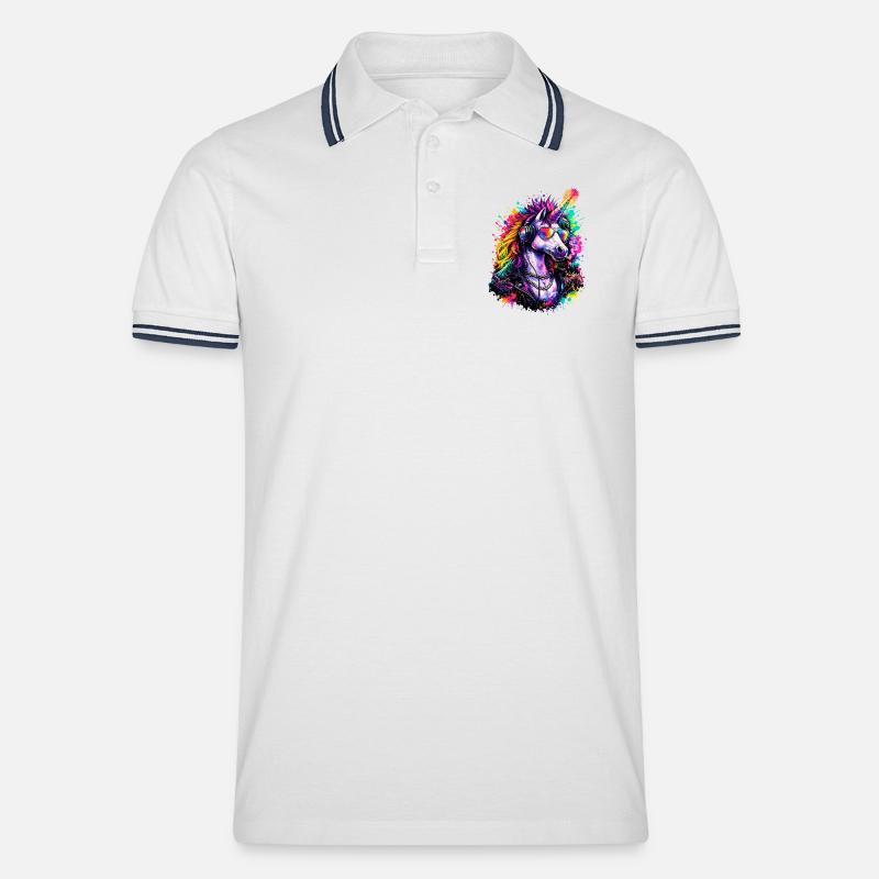 Cooles Einhorn DJ mit Kopfhörern - Männer Tipped Poloshirt - Weiß/Navy
