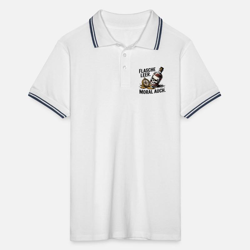 Bottle Empty Morale Also Skull Compass Alcohol Men's Tipped Polo Shirt