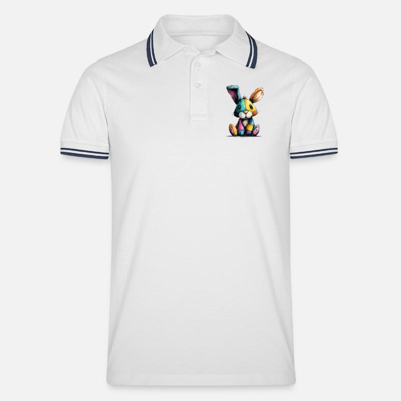 Patchwork Häschenbunt - Männer Tipped Poloshirt - Weiß/Navy