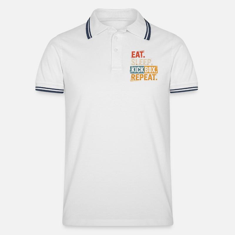 Eat Sleep Kickbox Repeat - Männer Tipped Poloshirt - Weiß/Navy