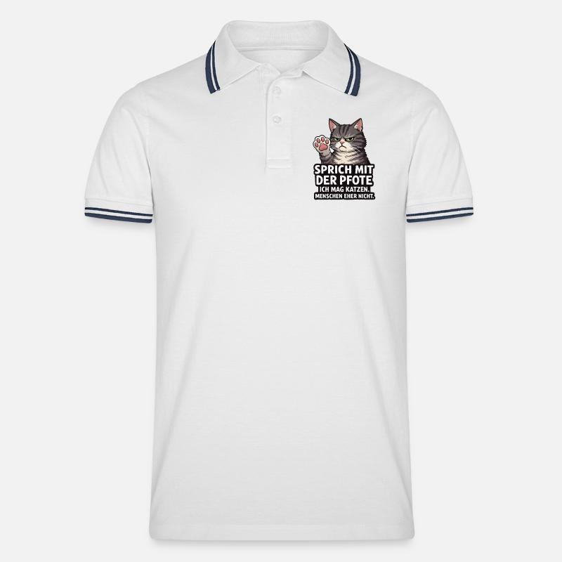 Sprich mit der Pfote – Grumpy Katze - Männer Tipped Poloshirt - Weiß/Navy
