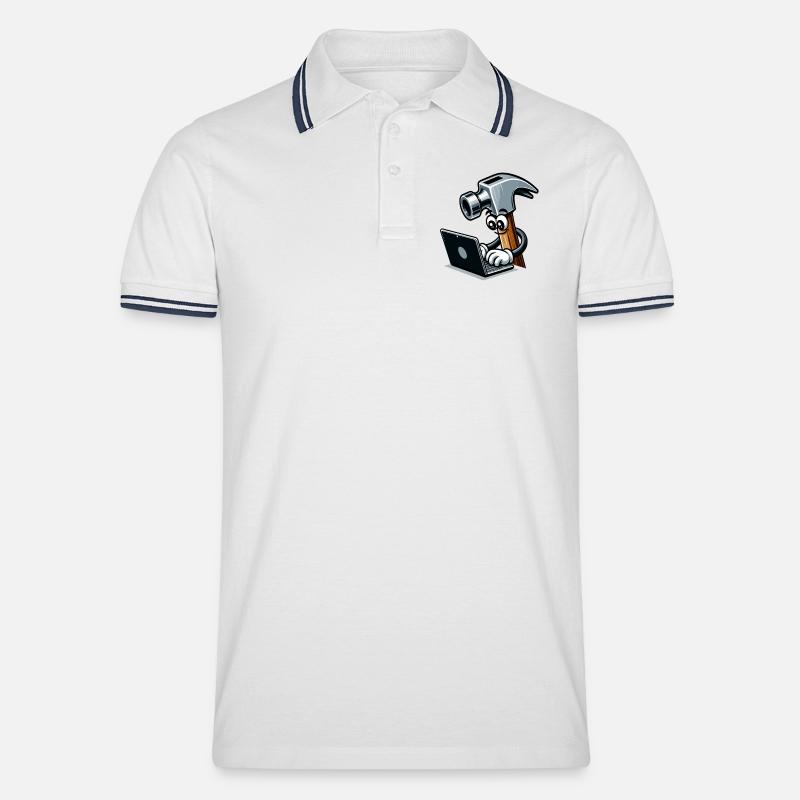 HammerCode: Tool meets bits - Men's Tipped Polo Shirt - white/navy