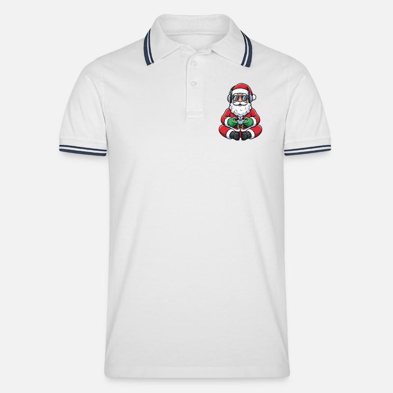 Gamer Weihnachtsmann Spielt Videospiel-Controller - Männer Tipped Poloshirt - Weiß/Navy