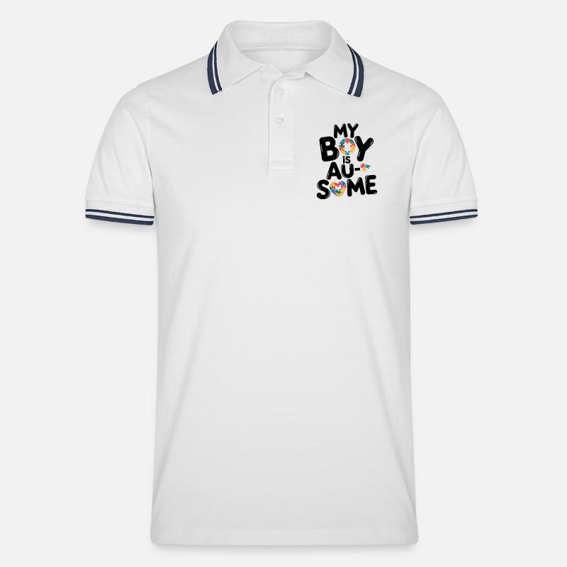 Regenbogen Puzzleherz Kreis Autism Awareness - Männer Tipped Poloshirt - Weiß/Navy