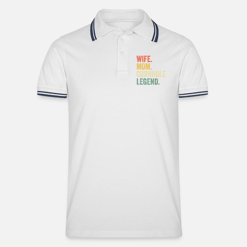 Ehefrau-Mama Cornhole-Legende - Männer Tipped Poloshirt - Weiß/Navy