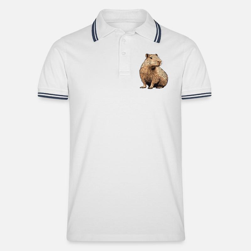 Capybara - Männer Tipped Poloshirt - Weiß/Navy