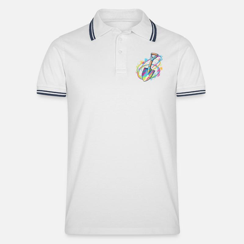Farbexplosion Gartenschaufel Illustration - Männer Tipped Poloshirt - Weiß/Navy