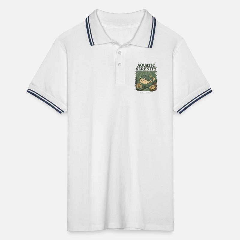 Aquatic Serenity Puffer Fish Men's Tipped Polo Shirt
