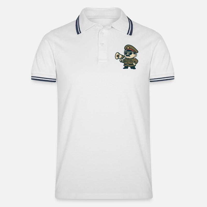 Retro-Sergeant-Megafon - Männer Tipped Poloshirt - Weiß/Navy