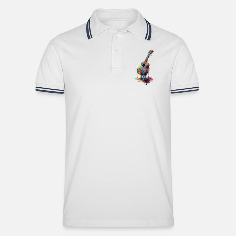 Ukulele mit tropfender Farbe - Männer Tipped Poloshirt - Weiß/Navy