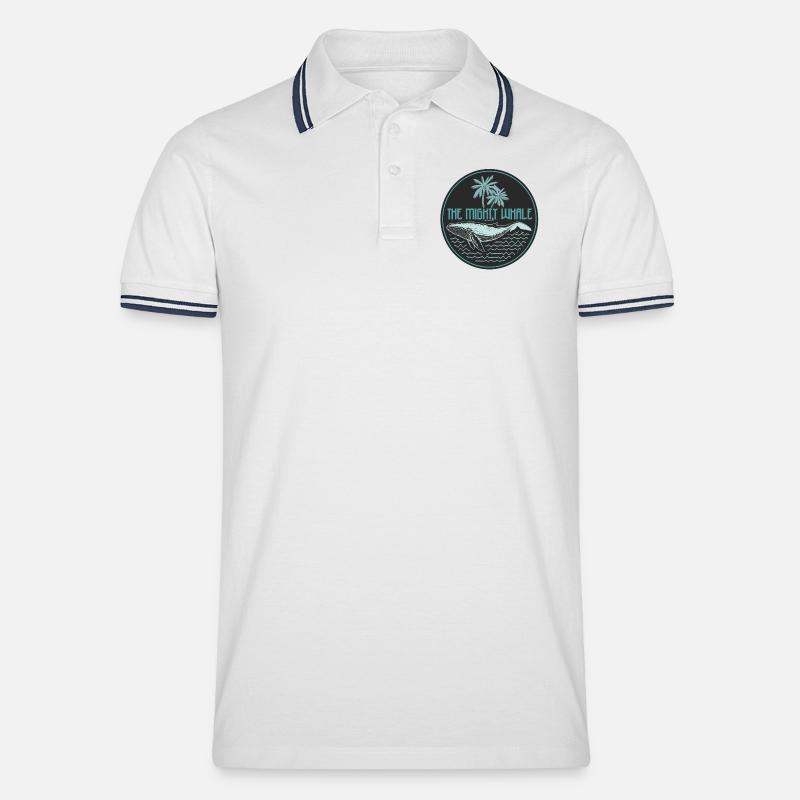 Mighty Whale Tropical Ocean Abzeichen - Männer Tipped Poloshirt - Weiß/Navy