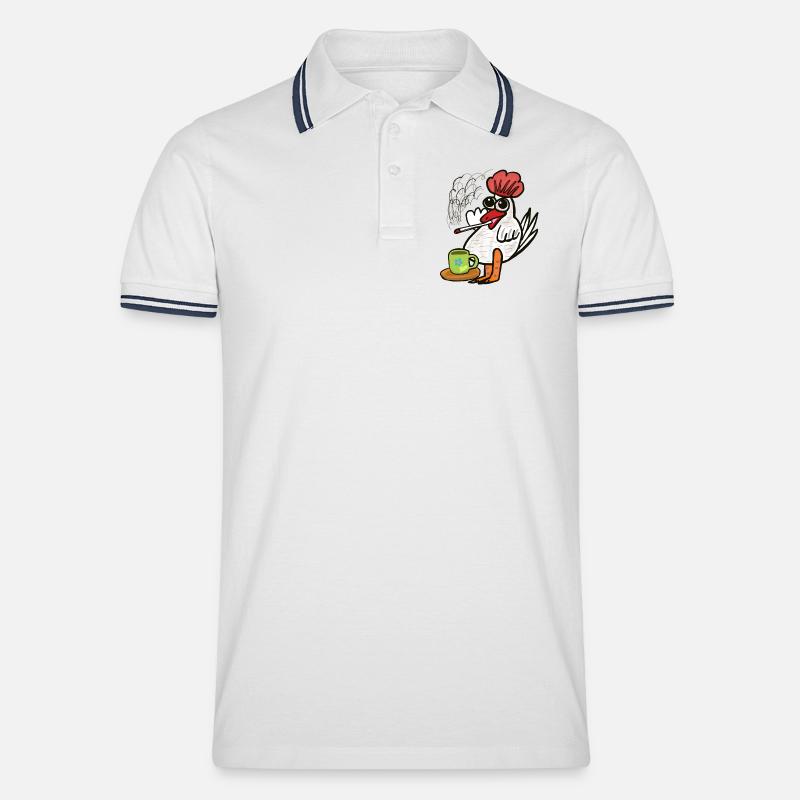 Kaffee Kippen Zigaretten Huhn Pause - Männer Tipped Poloshirt - Weiß/Navy