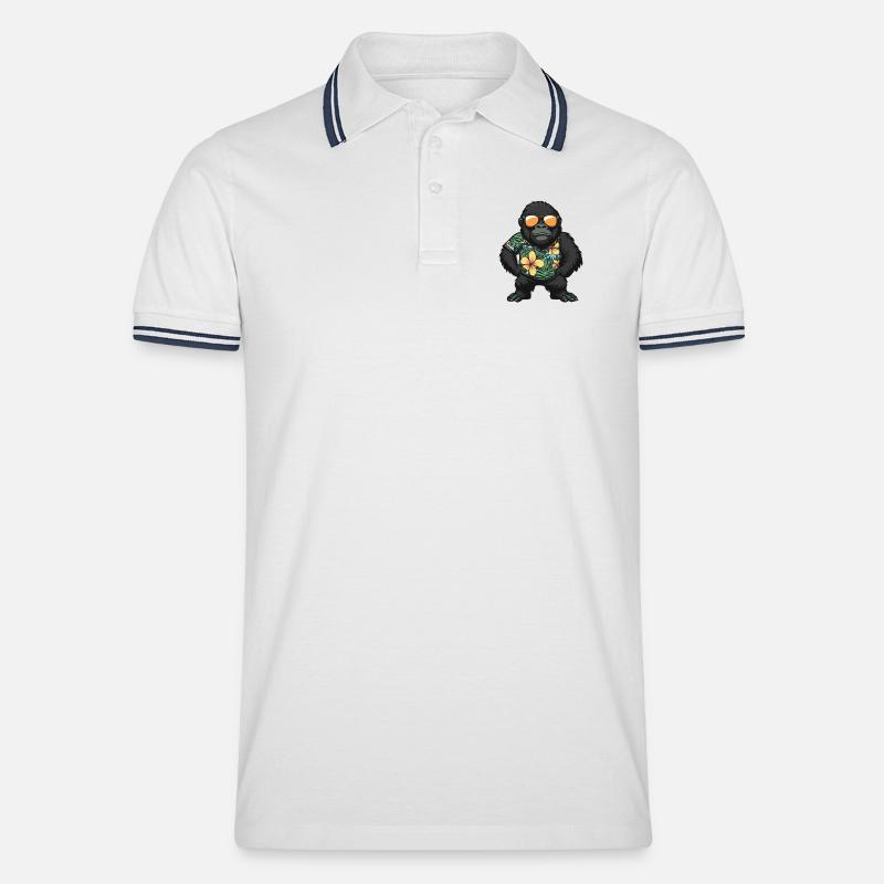 Gorilla Comic Urlaub - Männer Tipped Poloshirt - Weiß/Navy