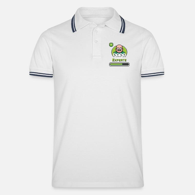 Papa Gaming Experte Level Design - Männer Tipped Poloshirt - Weiß/Navy