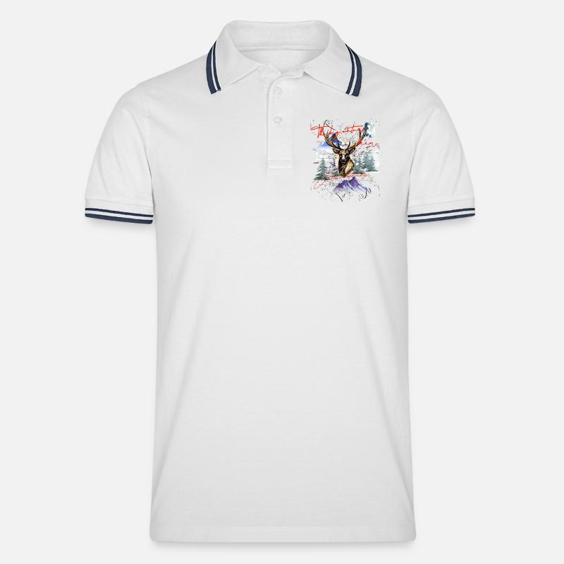 Hirsch Geweih Berge - Männer Tipped Poloshirt - Weiß/Navy
