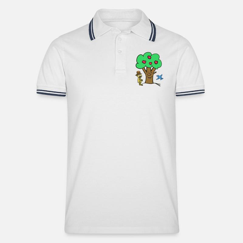 Apfelbaum Baum Teddybär Sommer Kind - Männer Tipped Poloshirt - Weiß/Navy