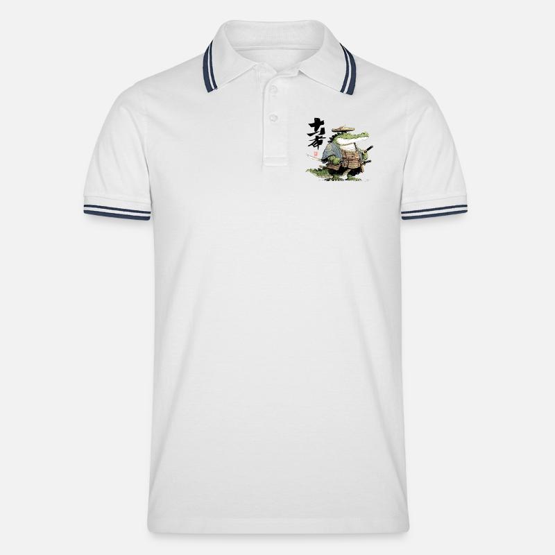 Alligator-Samurai-Duellant - Männer Tipped Poloshirt - Weiß/Navy