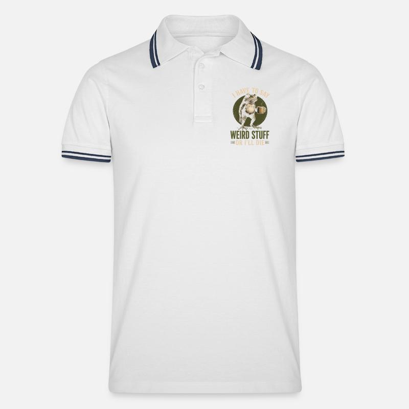 Frosch mit Kaffee Spruch Weird Stuff - Männer Tipped Poloshirt - Weiß/Navy