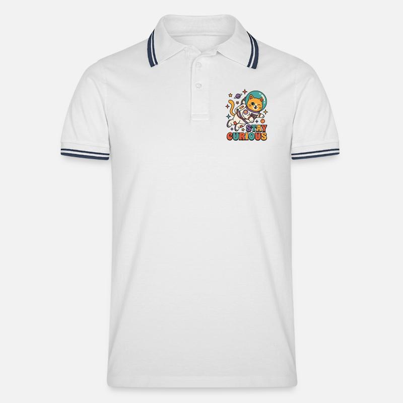 Reste Curieux Chat de l’Espace - Polo tipped Homme - blanc/marine