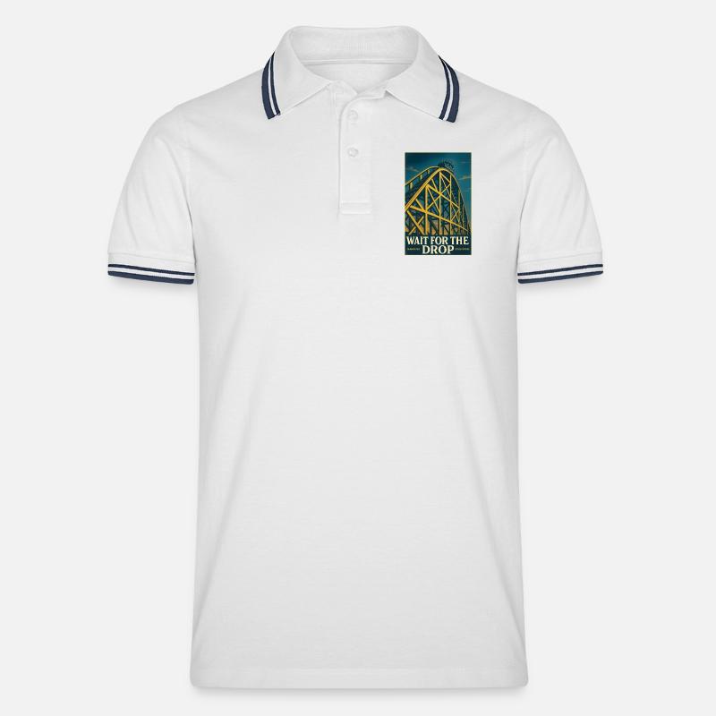 Warte auf den Drop | Achterbahn Thrill - Männer Tipped Poloshirt - Weiß/Navy