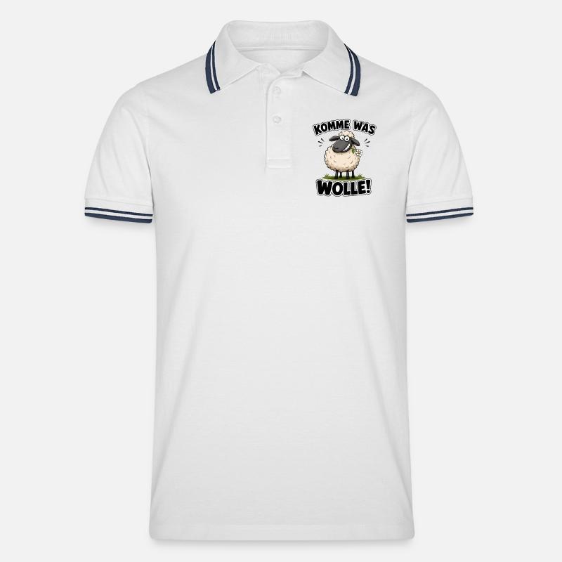 Komme Was Wolle – Schmuse-Schaf Design - Männer Tipped Poloshirt - Weiß/Navy