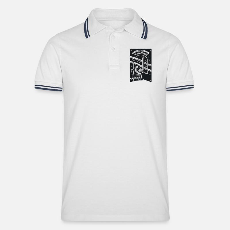 Reading Between Timelines | Sci-Fi Book - Men's Tipped Polo Shirt - white/navy
