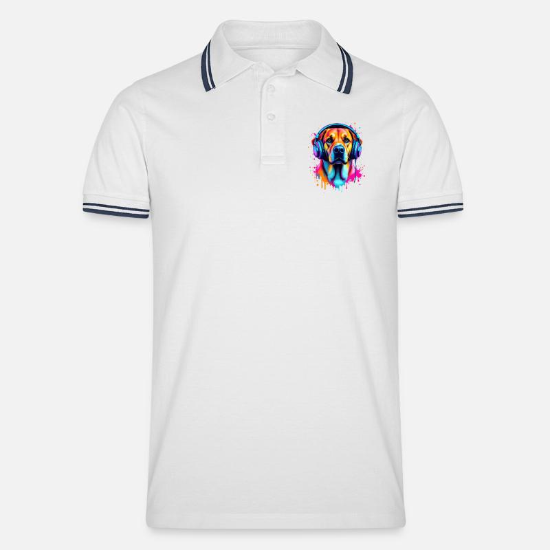 Labrador mit Kopfhörer - Männer Tipped Poloshirt - Weiß/Navy