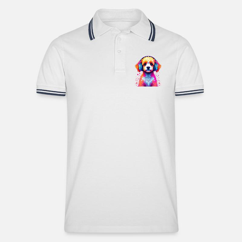 Pudel Kopfhörer - Männer Tipped Poloshirt - Weiß/Navy