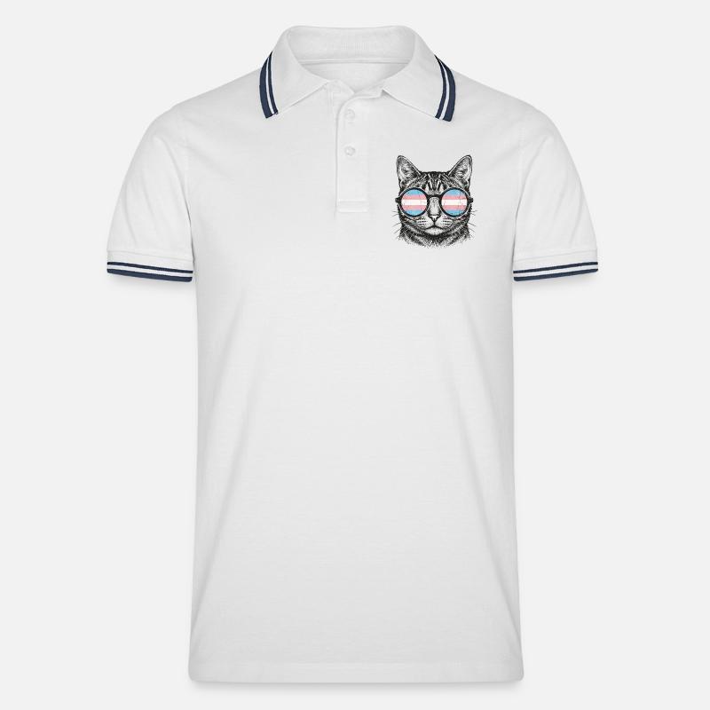 LGBT-Pride-Monat – Trans-Pride-Katze - Männer Tipped Poloshirt - Weiß/Navy