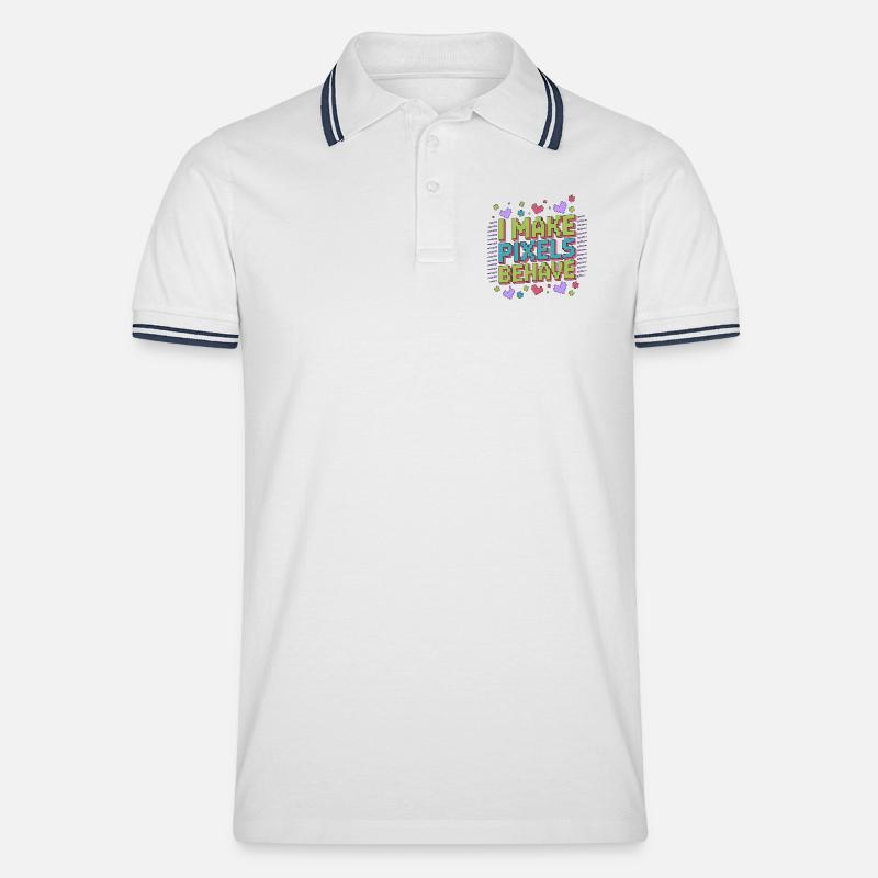 Graphiste Designer I Make Pixels Graphiste - Polo tipped Homme - blanc/marine