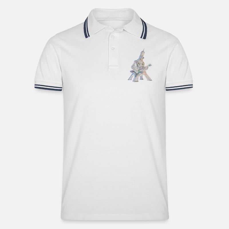 Eiffelturm spielt E-Gitarre - Männer Tipped Poloshirt - Weiß/Navy