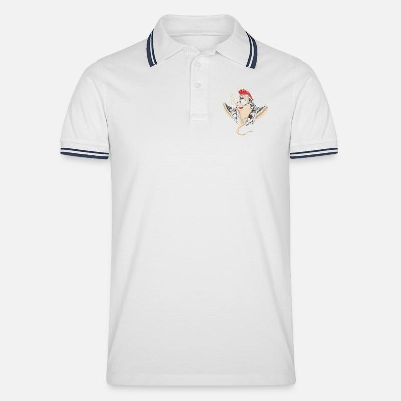 Punk-Rochen mit Mohawk Sonnenbrille - Männer Tipped Poloshirt - Weiß/Navy