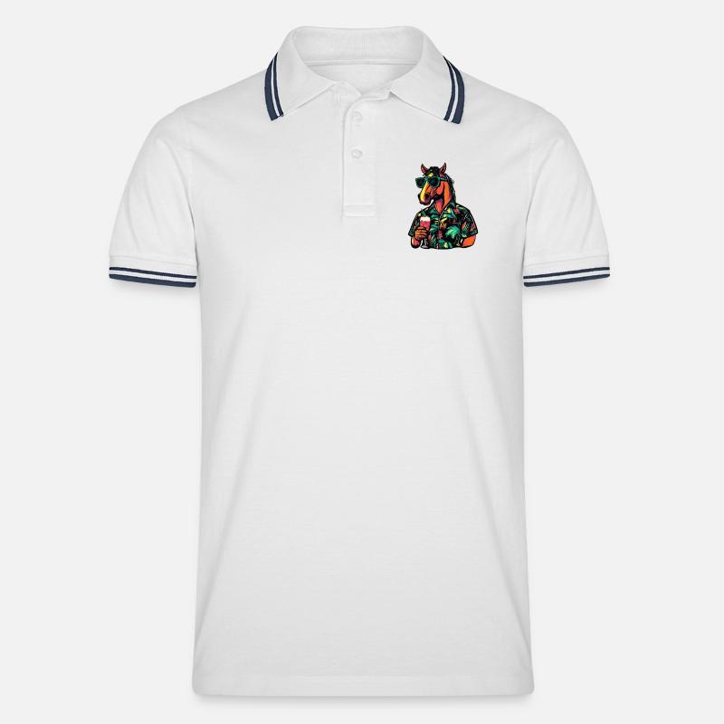Pferd Comic Sommer - Männer Tipped Poloshirt - Weiß/Navy
