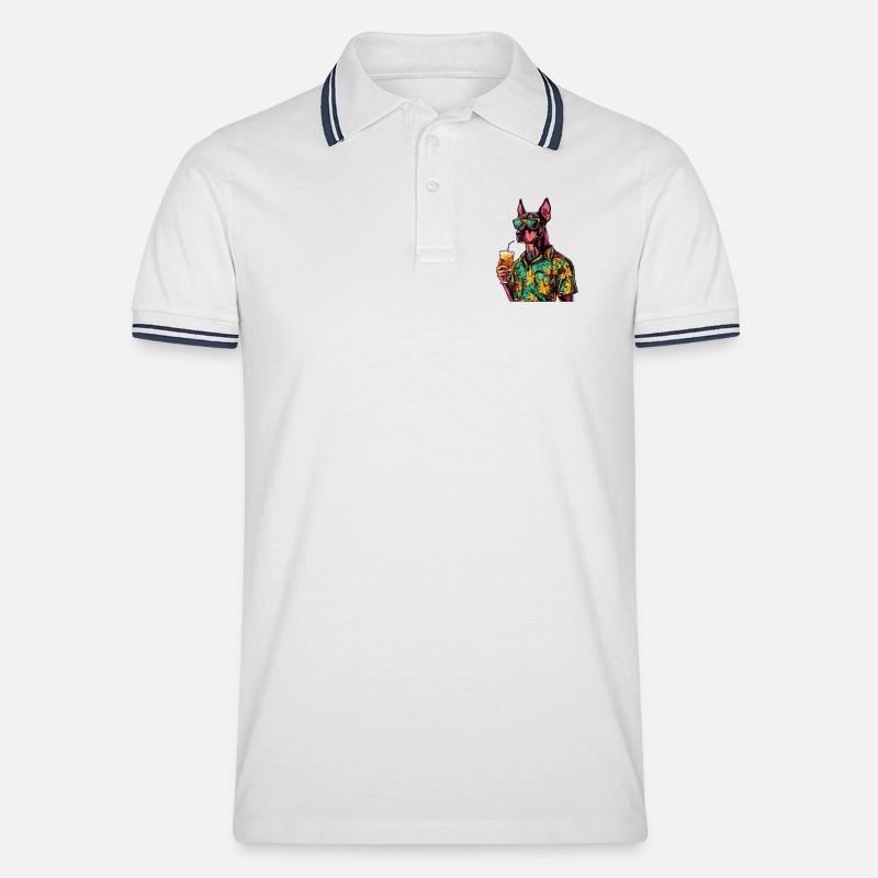 Dobermann Hund Comic Sommer - Männer Tipped Poloshirt - Weiß/Navy