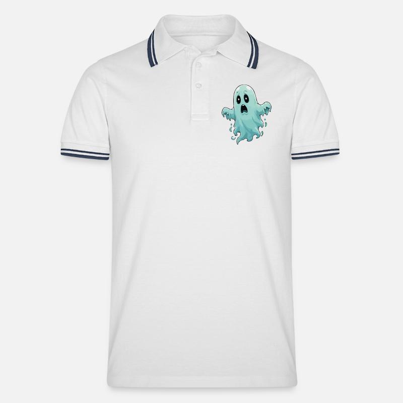 Blauer Schreckgeist Illustration - Männer Tipped Poloshirt - Weiß/Navy
