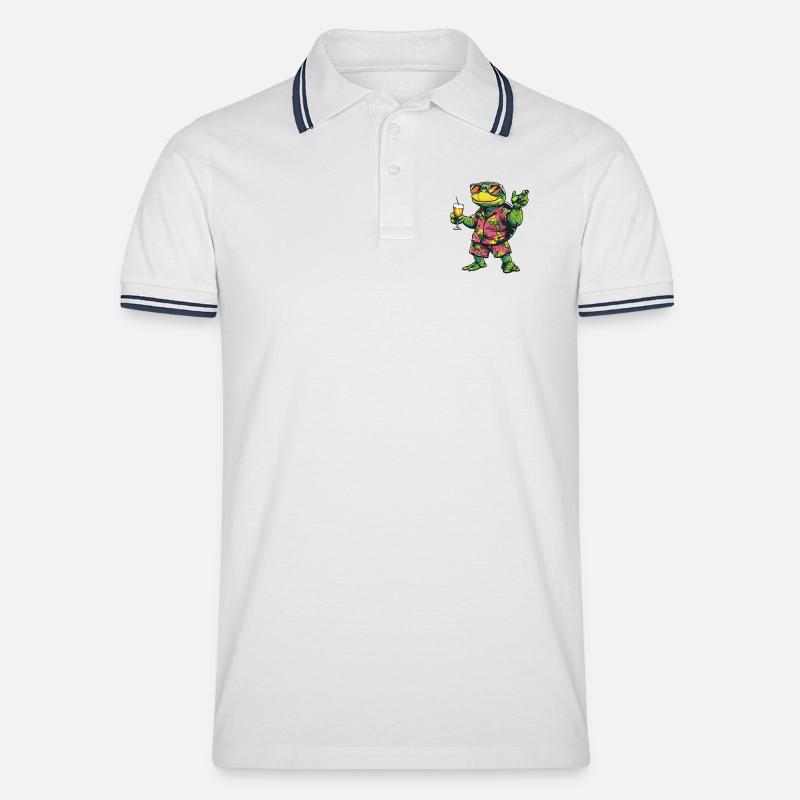 Turtle Comic Summer - Men's Tipped Polo Shirt - white/navy