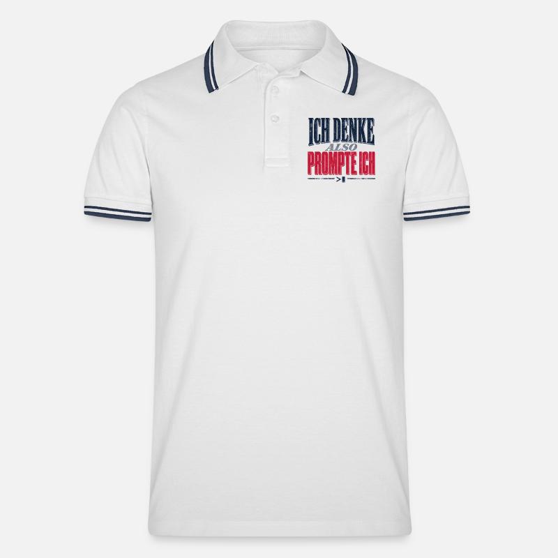 Ich Denke Also PromptIch - Männer Tipped Poloshirt - Weiß/Navy