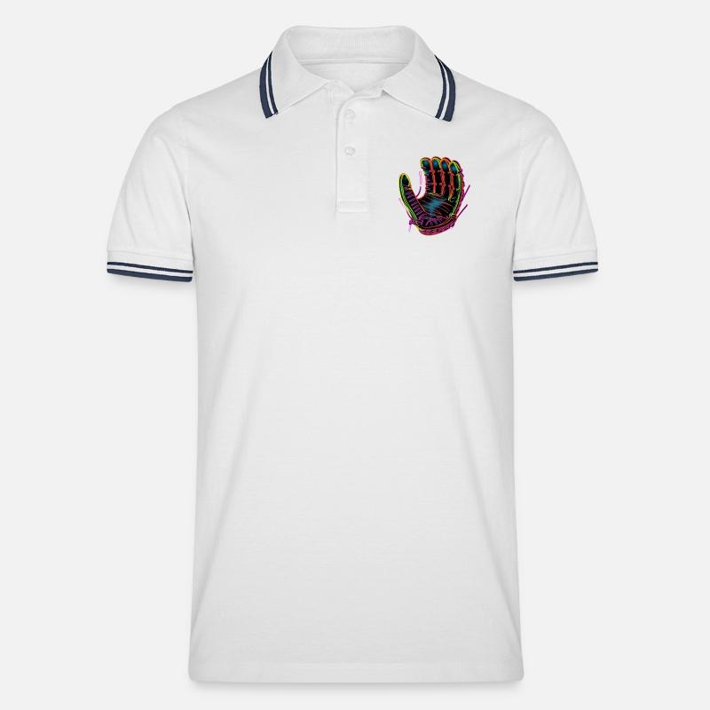 Baseball Handschuh Synthwave - Männer Tipped Poloshirt - Weiß/Navy