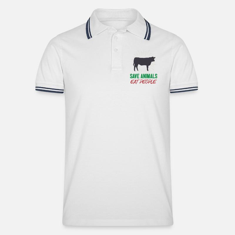 Tiere retten Menschen essen - Männer Tipped Poloshirt - Weiß/Navy