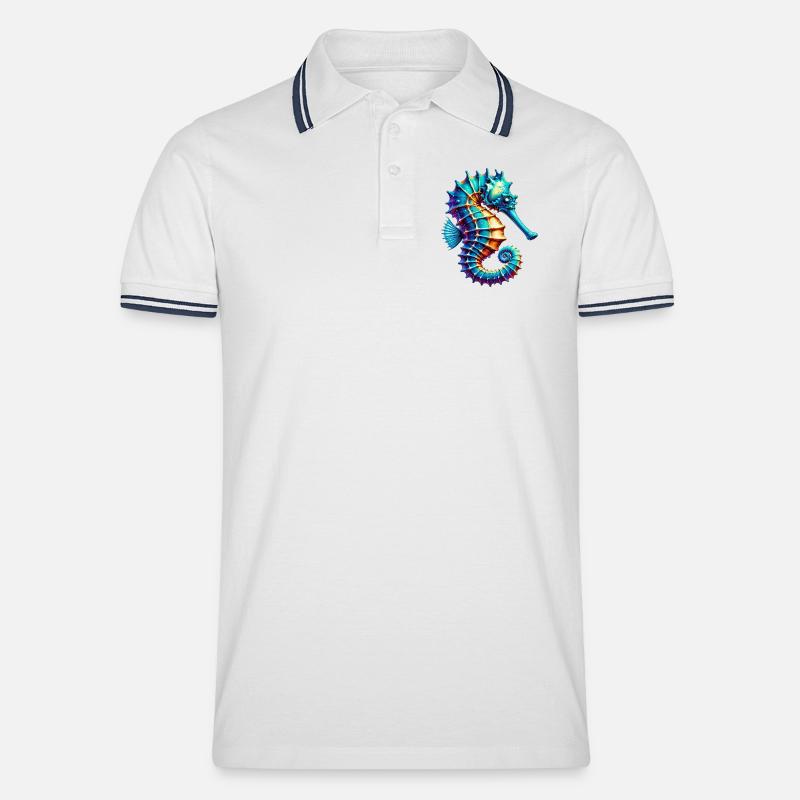 Seepferdchen - Männer Tipped Poloshirt - Weiß/Navy