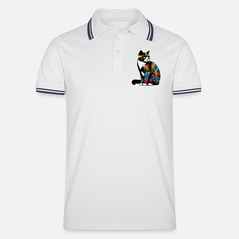 Katze - Männer Tipped Poloshirt - Weiß/Navy