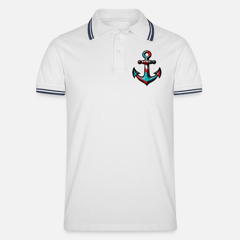 Ein Anker - Männer Tipped Poloshirt - Weiß/Navy